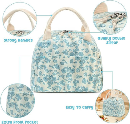 Bluboon Lunch Bag for Women Men Cute Corduroy Lunch Tote Bags Reusable Insulated Lunch Box Large Capacity Reusable Insulated Cooler for Work Picnic or Travel