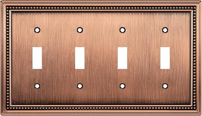Henne Bery Sunken Pearls Heavy Duty Decorative Wall Plate Switch Plate Outlet Cover (Quad Toggle, Antique Copper)