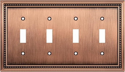 Henne Bery Sunken Pearls Heavy Duty Decorative Wall Plate Switch Plate Outlet Cover (Quad Toggle, Antique Copper)