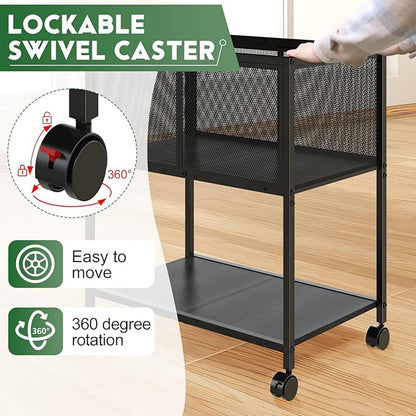 Rolling File Cart, Mobile File Cabinet with Wheels Hanging Files, Metal Hanging File Folder Cart File Organizer Fit Letter Size for Home Office, Black