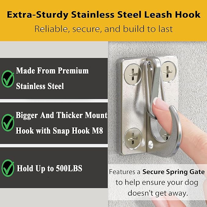 Wall Hooks for Dog Leash, Stainless Steel Dog Tie Out Cable Holder for Home and Business