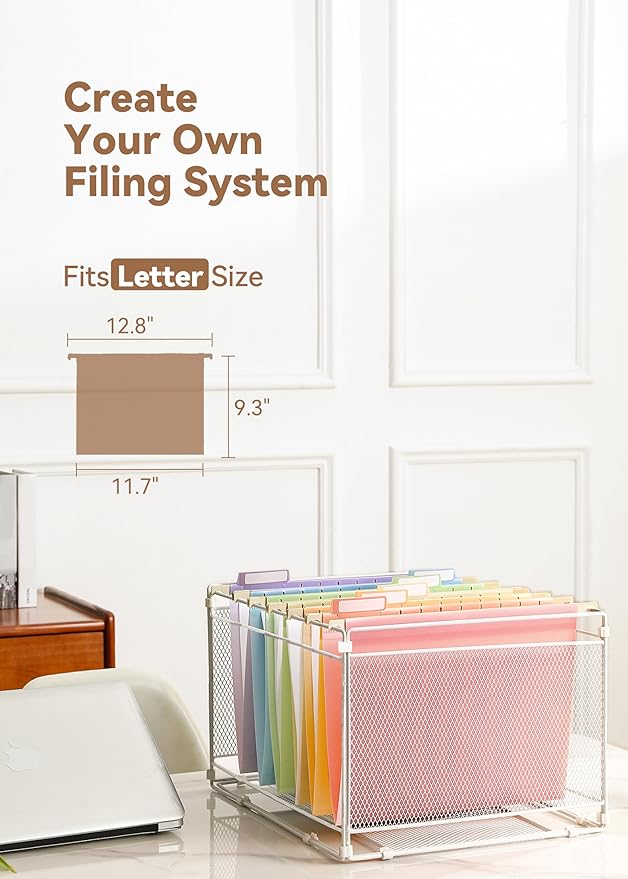 Plastic Hanging File Folders, Sturdy & Tear-Resistant, Letter Size, 12 Pack with Insertable 1/5-Cut Tabs, Pastel Colors