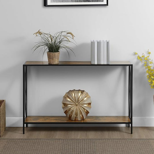 Convenience Concepts Tucson Console Table 47.25" - Modern Sofa Table with Storage Shelf, Entryway Hall Table for Living Room, Barnwood/Black