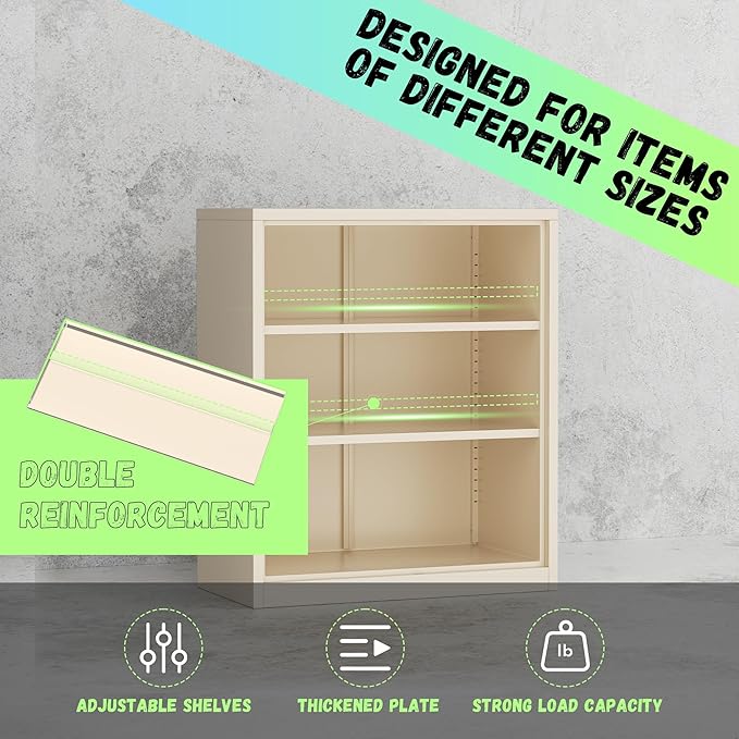 Bonusall Metal Garage Storage Cabinet, 36" H Locking Cabinets with 2 Adjustable Shelves,2 Door Small Pantry Storage for Home Office, Kitchen, Bathroom(Grey)