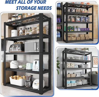 REIBII 2-Pack Commercial Heavy Duty Shelving, 3010 LBS Capacity per Shelf 72" H Industrial Storage Rack, 5-Tier Adjustable Boltless Rivet Metal Shelving Unit for Warehouse Garage Workshop Retail Store