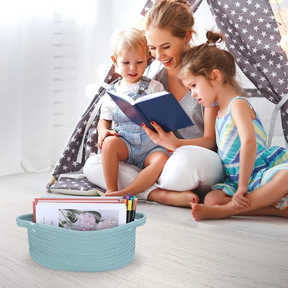 Small Woven Basket Cute Oval Cotton Rope Baby Gifts Baskets with Handle Empty Wicker Storage Baskets For Kids Cat Dog Toy Nursery Bin Easter Basket Light Green