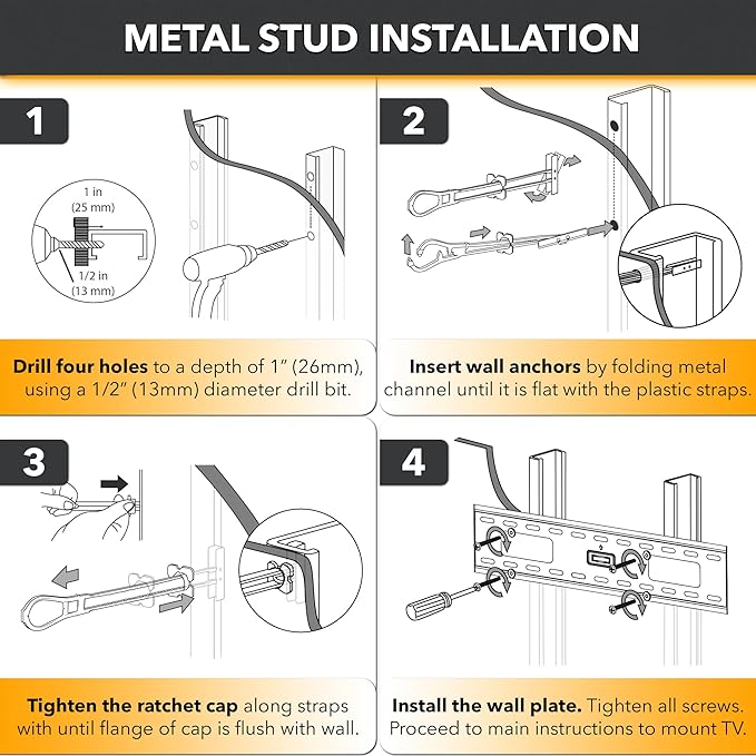 CondoMounts MSK9010 Steel Stud TV Mounting Kit | Wall Mount VESA Mount Screws, Anchors & Titanium Drill Bit | Heavy Duty TV Mounting Hardware Kit Supports 200lbs