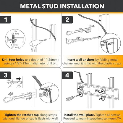 CondoMounts MSK9010 Steel Stud TV Mounting Kit | Wall Mount VESA Mount Screws, Anchors & Titanium Drill Bit | Heavy Duty TV Mounting Hardware Kit Supports 200lbs