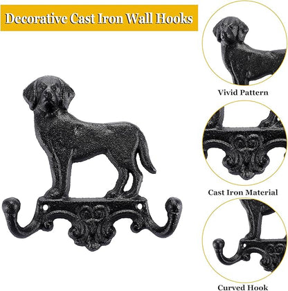 OwnMy Cast Iron Decorative Wall Coat Hook Cute Dog Hook, Vintage Dog Leashes Holder Key Holder for Walls, Heavy Duty Indoor Outdoor Double Wall Hooks for Hanging Towels, Hats, Potted Plants, Tools