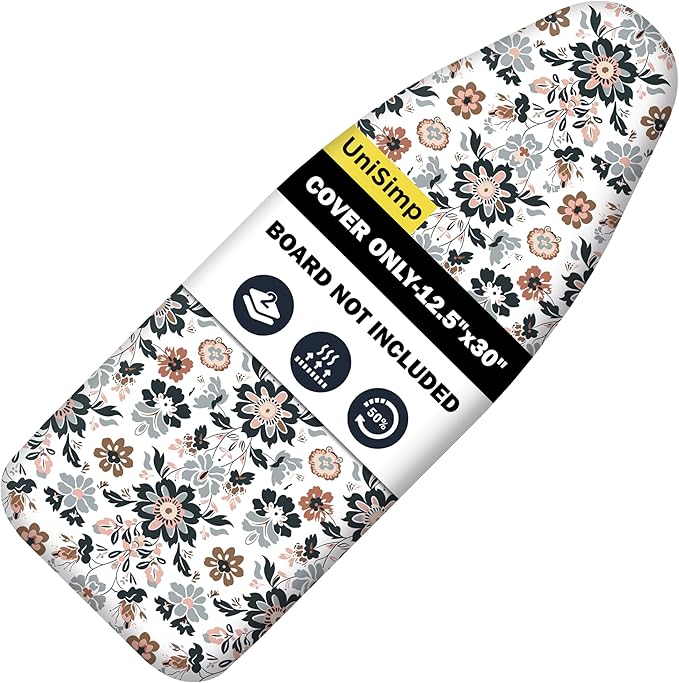 Small Ironing Board Cover and Pad 12.5"x30" Small Iron Board Cover with Padding,Tabletop Mini Ironing Board Cover and Pad Small Size, Cotton Canvas, Heat Resistant, Drawstring Floral