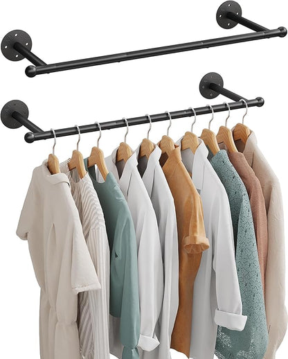 OROPY Industrial Pipe Clothing Rack Set of 2, Wall Mounted Clothes Rack, Closet Rods For Hanging Clothes, 33" Multi-purpose Hanging Rod for Laundry Room, Bedroom and Closet Storage