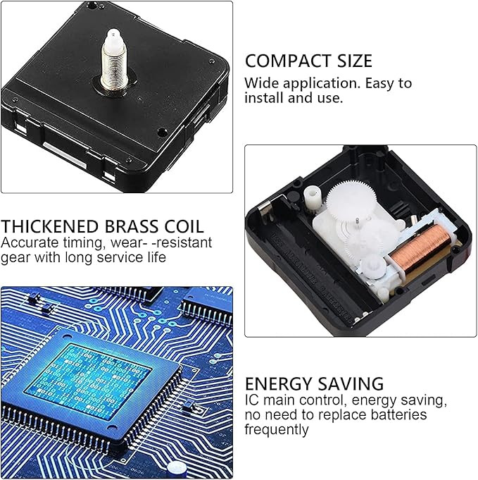 YOGINGO 6Pcs Quartz Clock Mechanism Kit, Wall Clock Mechanisms Mattery Powered Replacement, Clock Movement Parts Motor Replacement DIY Repair Parts with 6 Set Hands (No Battery)