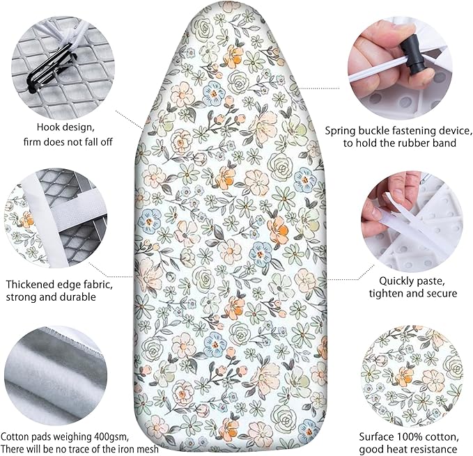 Small Ironing Board Cover Scorch Resistant, Table top Ironing Cover with Padding Heat Reflective Heavy Duty Pad (Colored Flowers, 12.5"x32")