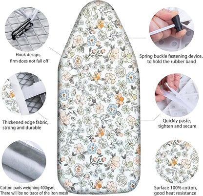 Small Ironing Board Cover Scorch Resistant, Table top Ironing Cover with Padding Heat Reflective Heavy Duty Pad (Colored Flowers, 12.5"x32")