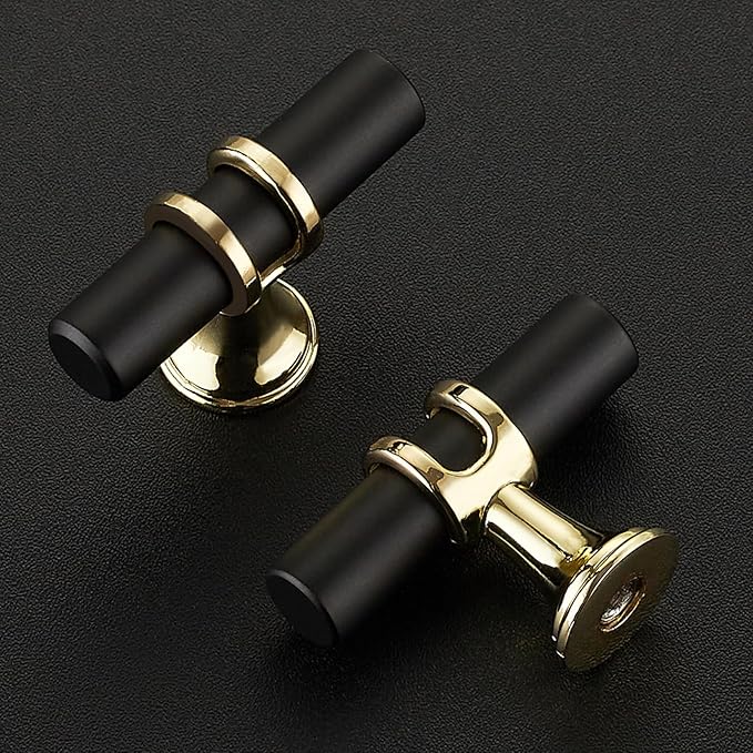 25 Pack Black&Gold Cabinet Knobs - Kitchen Cabinet Knobs Closet Pulls for Kitchen Closet Drawer Stainless Steel Dresser Hardware 2in Length Single Hole