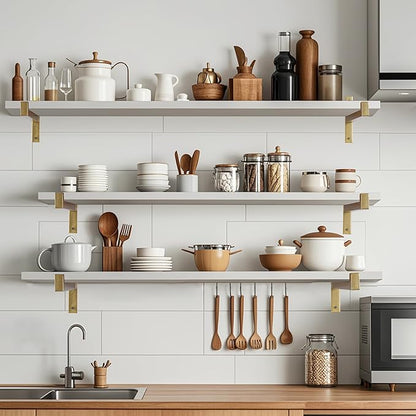 6 Pcs Heavy Duty Shelf Brackets 10 Inch Wall Mounted Industrial Metal Shelving Supports with Lip Gold