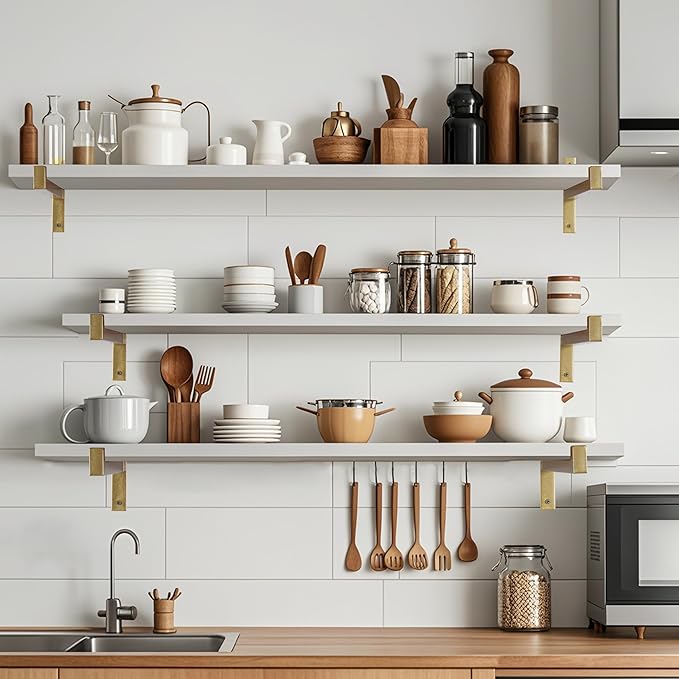 6 Pcs Heavy Duty Shelf Brackets 8 Inch Wall Mounted Industrial Metal Shelving Supports with Lip Gold