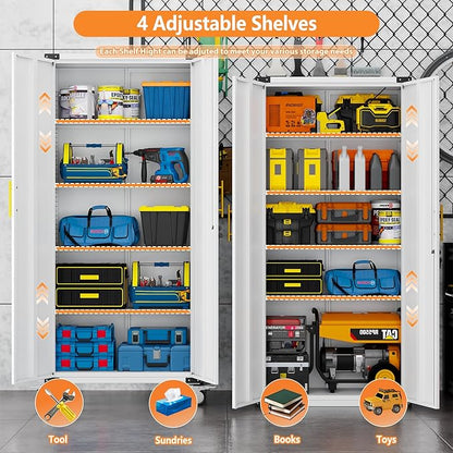 71" Storage Cabinet with 4 Adjustable Shelves, Locking Metal Tool Storage Cabinet with Wheels for Garage, Warehouse,Assembly Required, Grey