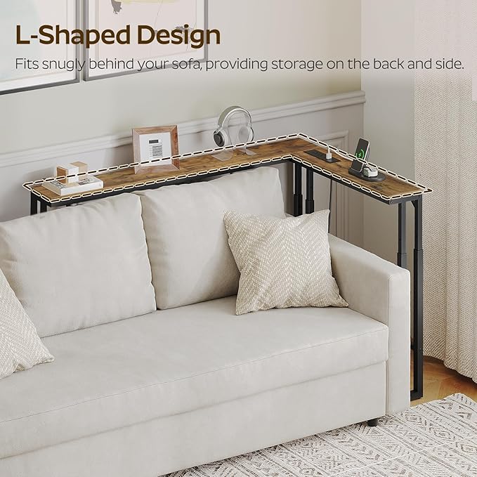 70.9" Narrow Console Table with Adjustable Height (27.6"-35.4"), L Shaped Sofa Table Narrow Long, Skinny Behind Couch Table with USB-C Ports, 5.9" Wide Sofa Side Table, Rustic Brown CT28UBR