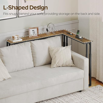 70.9" Narrow Console Table with Adjustable Height (27.6"-35.4"), L Shaped Sofa Table Narrow Long, Skinny Behind Couch Table with USB-C Ports, 5.9" Wide Sofa Side Table, Rustic Brown CT28UBR