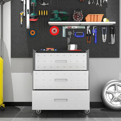 Metal Garage Storage Cabinet with Wheels, Rolling Tool Cabinet with 3 Drawers, Heavy Duty Mobile Steel Cabinet for Garage Warehouse Workshop