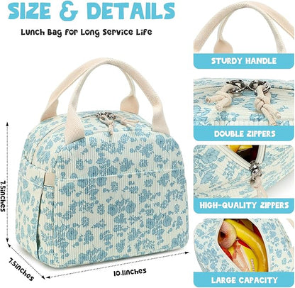 Bluboon Lunch Bag for Women Men Cute Corduroy Lunch Tote Bags Reusable Insulated Lunch Box Large Capacity Reusable Insulated Cooler for Work Picnic or Travel