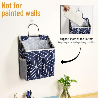 2pcs Wall Hanging Storage Bag, Small Door Closet Linen Fabric Pockets Organizer, Waterproof Multi Functional for Living Room Bedroom Bathroom Kitchen RV Camper with Hooks Pattern Navy