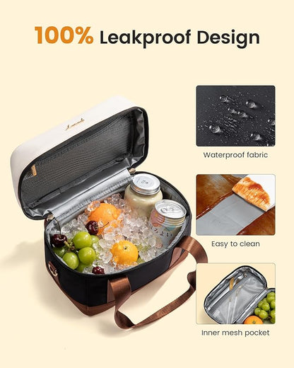 LOVEVOOK Insulated Lunch Bag for Women & Men - Cooler Lunch Tote and Lunch Box for Work and Travel, Beige-black