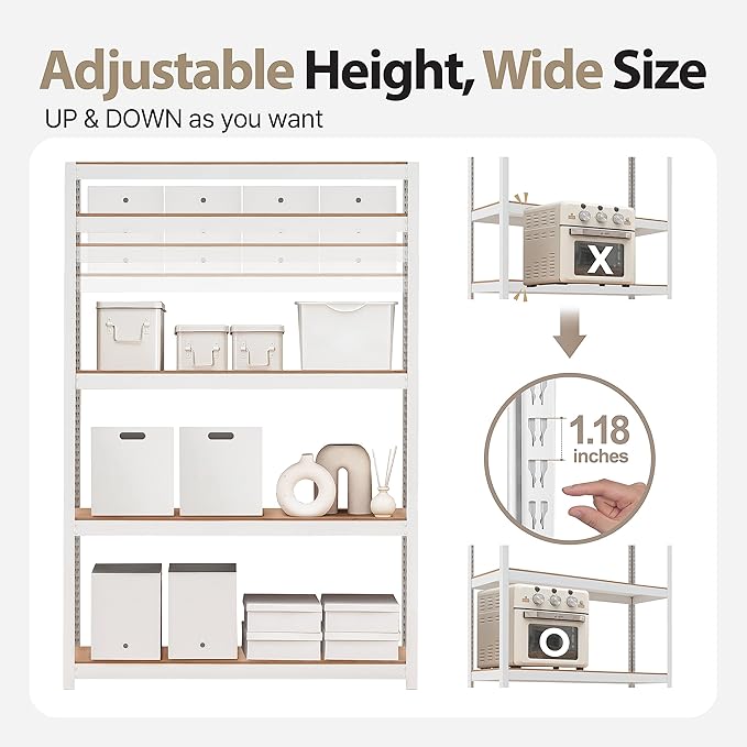 HOMEDANT House 5 Tier Heavy Duty Garage Shelving Adjustable Metal Rack Storage Shelves Standing Shelf Unit Organizers Pantry Closet Office (2, White, 48.1" W x 24.4" D)