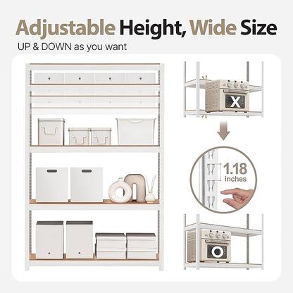 HOMEDANT House 5 Tier Heavy Duty Garage Shelving Adjustable Metal Rack Storage Shelves Standing Shelf Unit Organizers Pantry Closet Office (2, White, 48.1" W x 24.4" D)