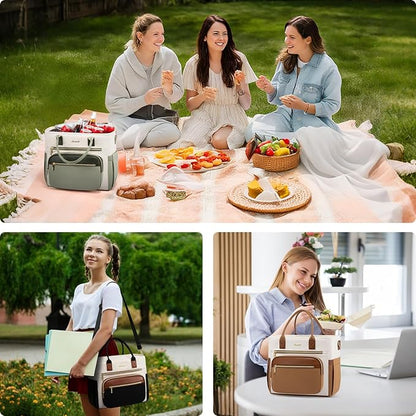LOVEVOOK Insulated Lunch Bag Women,Wide Opening Adult Lunch Box Women,Leakproof Cooler Bag for Work Picnic Beach Family College,Lunch Teacher Tote Bag with Adjustable Shoulder Strap and Cup Holder