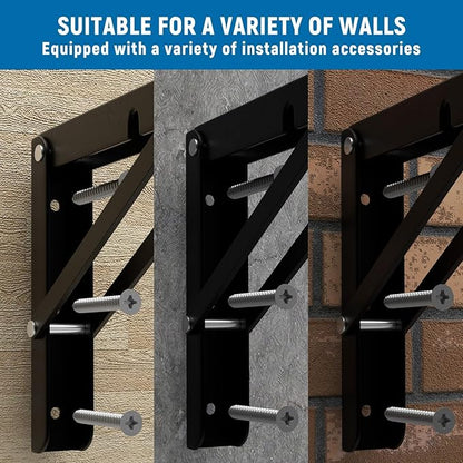 LEOPO 20 inch Folding Shelf Brackets-2 Pack Foldable Heavy Duty Triangle Collapsible Wall Mounted Brackets for Fold Down Table, Space Saving for Bench Table with Screws, Black