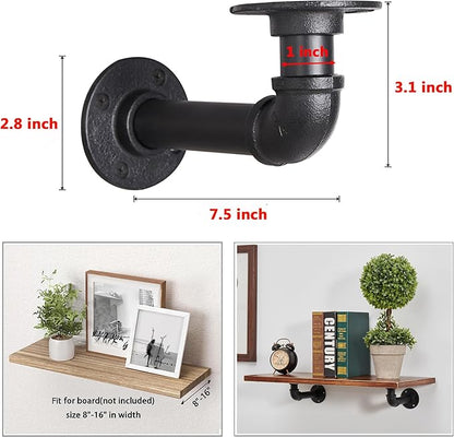 Industrial L Pipe Shelf Brackets for 8-16 in Depth Wood Heavy-Duty 3/4" Iron,Wall Mount Floating Shelf Bracket L Metal Pipe Shelving Brackets for Wood-Black DIY Pipe Shelves(7.5*3.1 Inch 4 Pack)