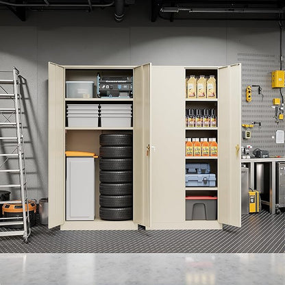 Pataku Metal Storage Cabinet, 72" Garage Cabinet with Doors and Shelves Lockable Steel Multifunctional Cabinets, File Cabinets for Home, Office, Warehouse(Putty)