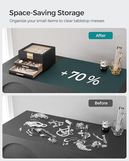 SONGMICS GISELLA Collection - Jewelry Box Organizer, 3-Layer Jewelry Storage with 2 Drawers, Shiny Metal Hardware, Glass Lid, Modern, 8 x 9.1 x 5.3 Inches, Ink Black and Gold Color UJBC239B03