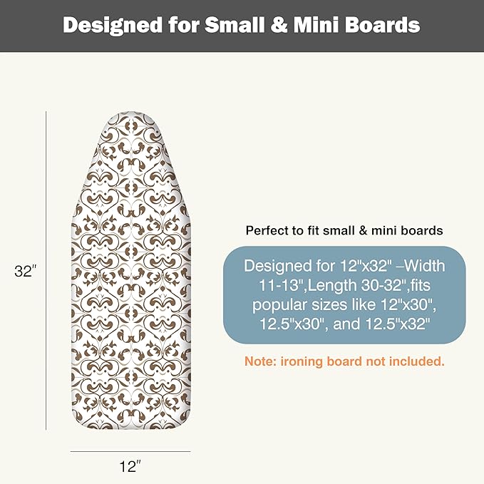 Small Ironing Board Cover and Pad 12.5"x30" Small Iron Board Cover with Padding,Tabletop Mini Ironing Board Cover and Pad Small Size, Cotton Canvas, Heat Resistant, Drawstring Floral