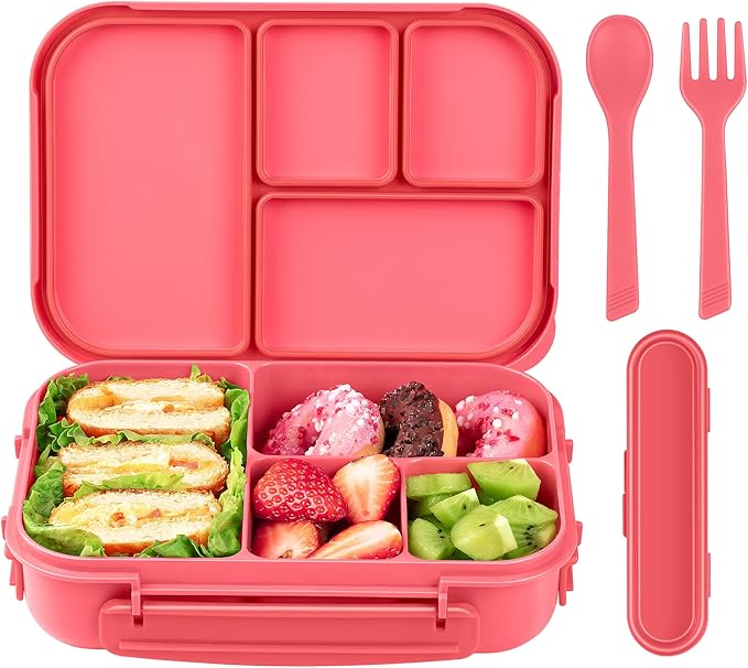 Lunch Box Kids,Bento Box Adult,Leakproof Lunch Containers for Adults/Kids/Toddler,1200ML-4 Compartments bento Lunch box with Utensil,Microwave & Dishwasher & Freezer Safe (Pink Berry)