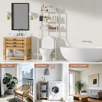 3-Tier Over The Toilet Storage, Freestanding Metal Bathroom Shelves, Space Saver Above The Over Toilet Storage Shelf for Bathroom (White)