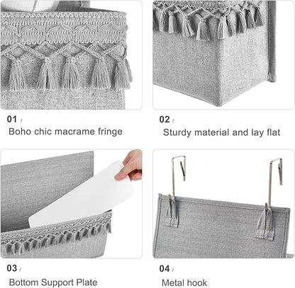 Dahey Over The Door Organizer Boho Nursery Storage Decor Closet Hanging Organizer with Tassels Decoration for Bedroom Nursery Bathroom Apartments Dorm Pantry, 5 Pockets, Grey