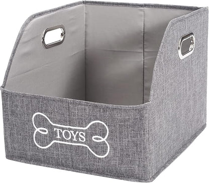 Geyecete Big Dog Toys Storage Bins Canvas Foldable Fabric Trapezoid with metal handles pet Baskets,Storage Bin Large toy box Organizer-Gray