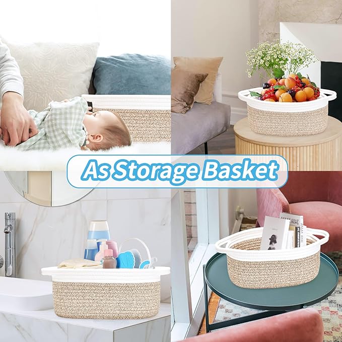 ABenkle Small Basket with Gift Bags and Ribbons, Empty Gift Baskets for Mother's Day, Decorative Boho Rope Woven Nursery Storage Organizer Toy Baskets with Handle for Baby Showers, 12"X 8" X 5"
