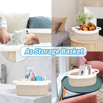 ABenkle Small Basket with Gift Bags and Ribbons, Empty Gift Baskets for Mother's Day, Decorative Boho Rope Woven Nursery Storage Organizer Toy Baskets with Handle for Baby Showers, 12"X 8" X 5"