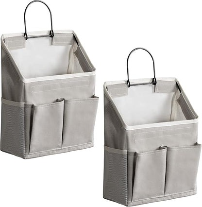 2pcs Wall Hanging Storage Bag, Small Door Closet Linen Fabric Pockets Organizer, Waterproof Multi Functional for Living Room Bedroom Bathroom Kitchen RV Camper with Hooks All Grey