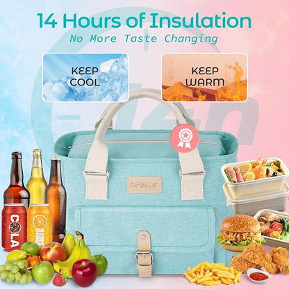 KIPBELIF Cute&Classy Roomy Insulated Lunch Bags for Women - Stylish & Functional Large Tote Adult Lunch Box for Working & Picnic(Standard,Fresh Green)