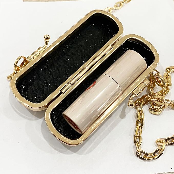 MIAO JIN Mini Crystal Lipstick Case Bling Rhinestone Cosmetic Storage bag with Metal chain Lipstick Storage Holder Makeup jewelry case