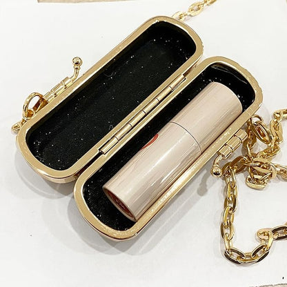 MIAO JIN Mini Crystal Lipstick Case Bling Rhinestone Cosmetic Storage bag with Metal chain Lipstick Storage Holder Makeup jewelry case