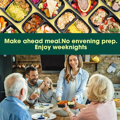 50 Pack (100-Piece) 32 oz Sturdy Leakproof 2-Compartment Meal Prep Containers with Lids, Plastic Food Storage Containers for Lunch, Microwave, Freezer, and Dishwasher Safe Takeout Containers