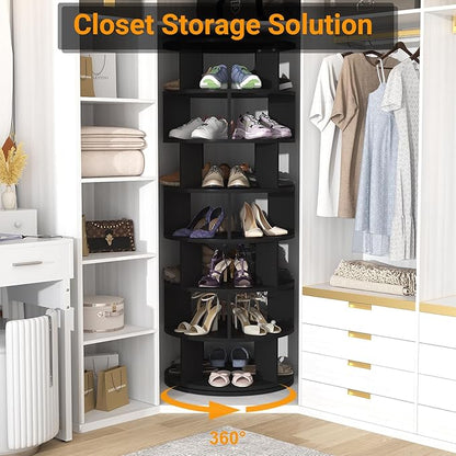 Aheaplus Rotating Shoe Rack Tower, 7-Tier Spinning Shoe Rack 360 Revolving Shoe Rack Organizer for Closet, Display Round Storage Carousel Shoes Closet Organization, Black
