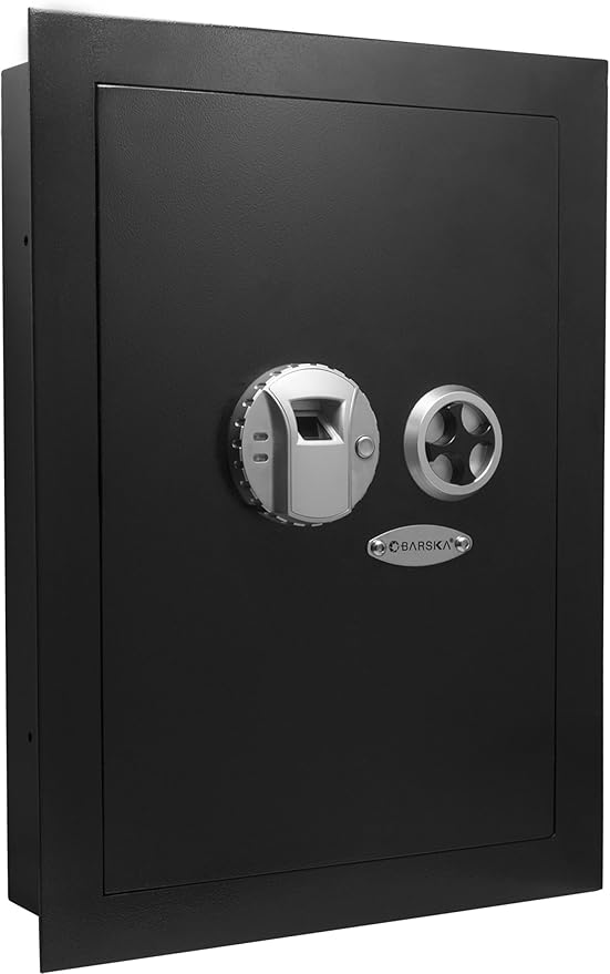 Barska Biometric Fingerprint Wall Safe with Adjustable Shelves – Steel Security Safe with Pry-Resistant Deadbolts, Mountable for Home, Office, and Business Use - In wall safe - Hidden Safe Cabinet