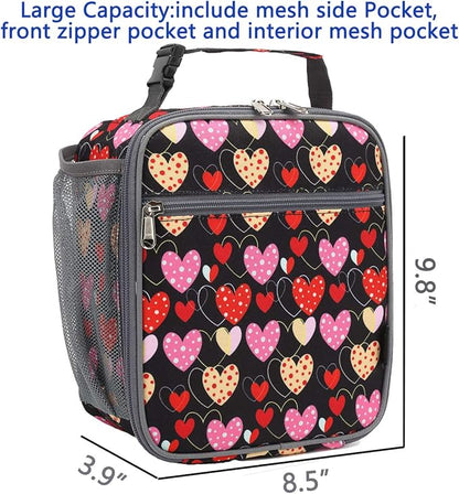 FlowFly Kids Lunch box Insulated Soft Bag Mini Cooler Back to School Thermal Meal Tote Kit for Girls, Boys, Heart